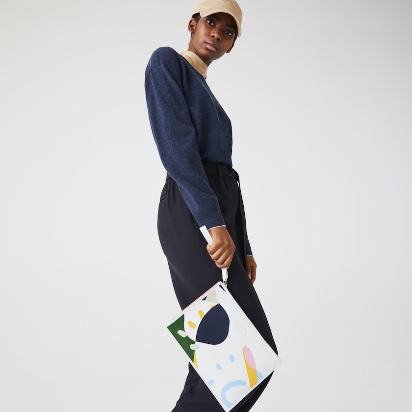 Acessorios Branco Feminino Lacoste Anna Abstract Design Coated Canvas Clutch VB6-22732Q9