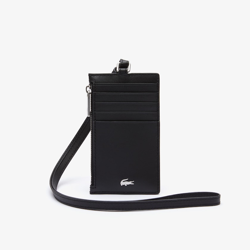 Acessorios Pretas Masculino Lacoste Fitzgerald Leather Neck Strap Zippered Card Holder LV1-32273I7