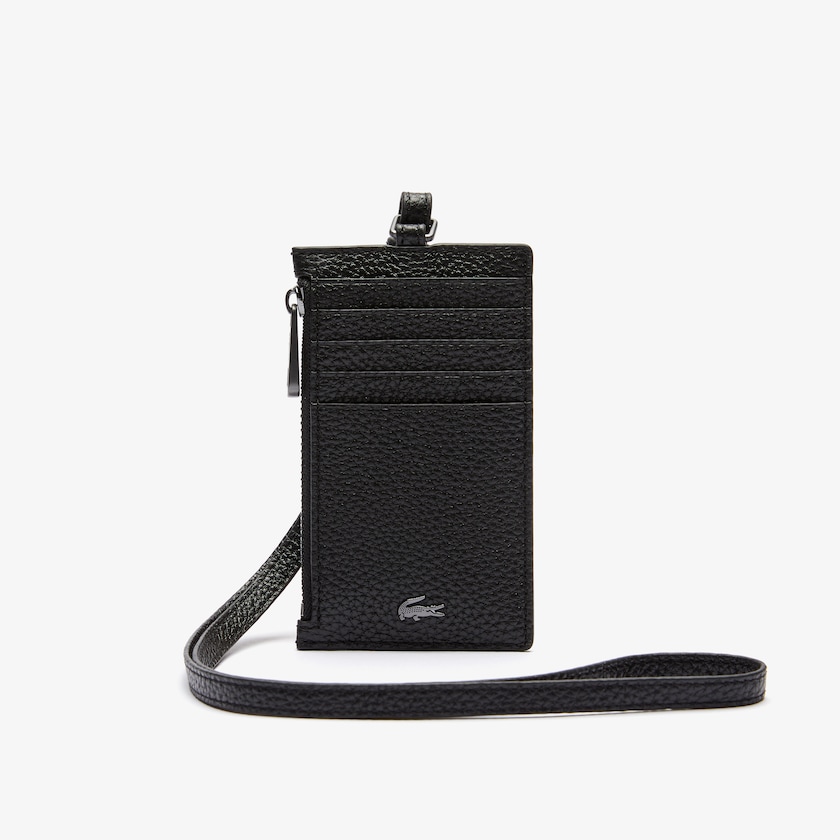 Acessorios Pretas Masculino Lacoste Soft Mate Full-Grain Leather Zippered Badge Holder AB5-44304G7