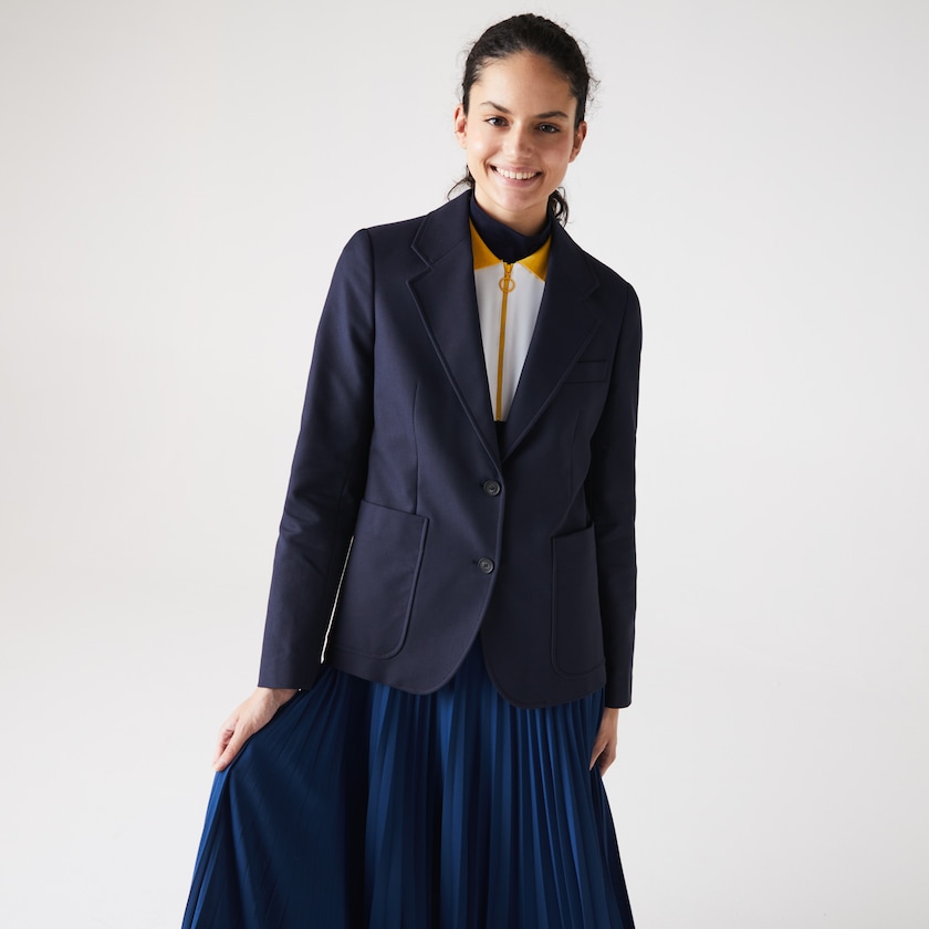 Blazers Azul Marinho Azuis Feminino Lacoste Pocketed Cotton And Wool Straight Fit QH1-83078V5