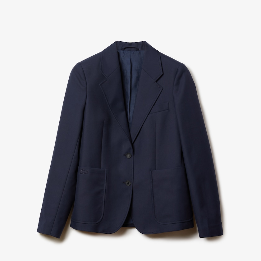 Blazers Azul Marinho Azuis Feminino Lacoste Pocketed Cotton And Wool Straight Fit QH1-83078V5