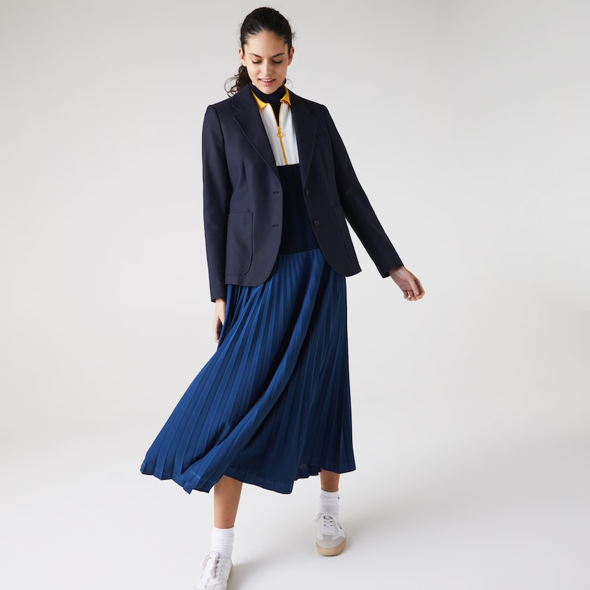 Blazers Azul Marinho Azuis Feminino Lacoste Pocketed Cotton And Wool Straight Fit QH1-83078V5