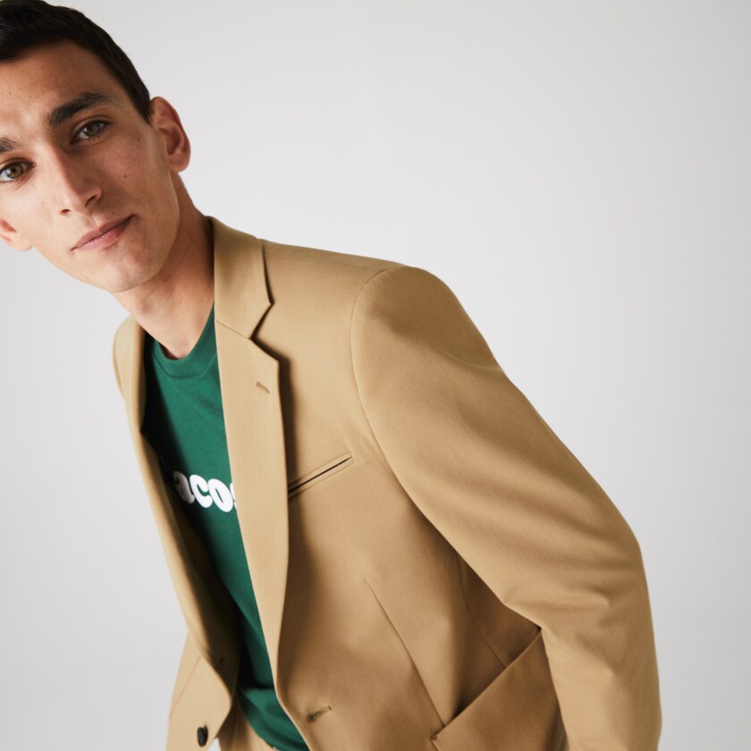 Blazers Bege Masculino Lacoste Stretch Buttoned Straight Fit Cotton ZM6-71857T3