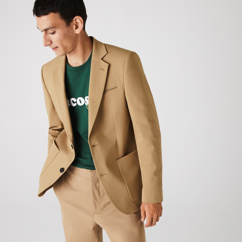 Blazers Bege Masculino Lacoste Stretch Buttoned Straight Fit Cotton ZM6-71857T3