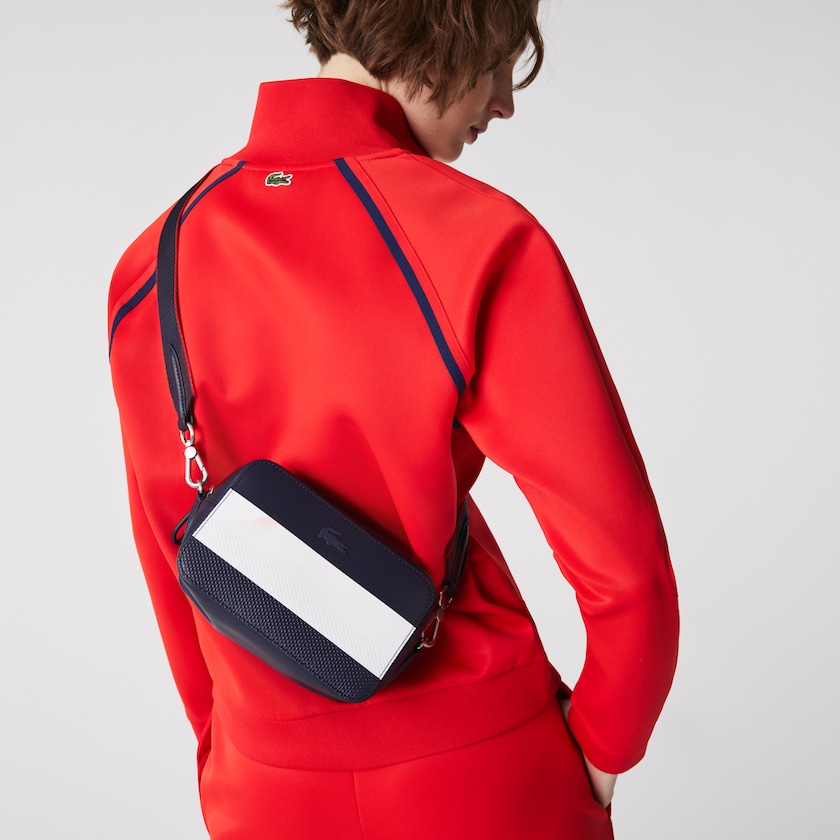 Bolsa Tiracolo Azul Marinho Branco Vermelhas Feminino Lacoste Chantaco Colorblock Piqué Leather XQ6-59965B7