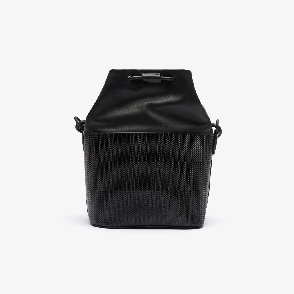 Bolsas Pretas Feminino Lacoste Chantaco Matte Piqué Leather Drawstring Bucket Bag UP7-61046F0