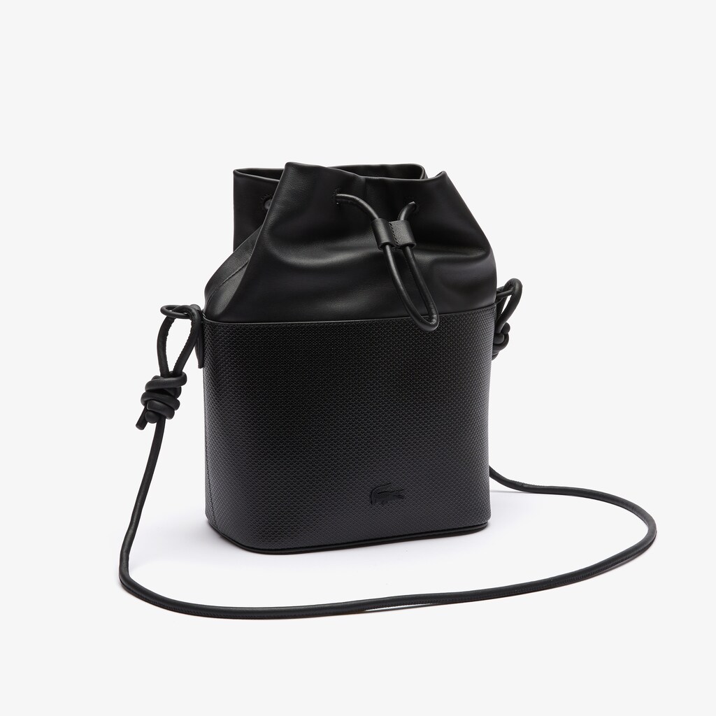 Bolsas Pretas Feminino Lacoste Chantaco Matte Piqué Leather Drawstring Bucket Bag UP7-61046F0