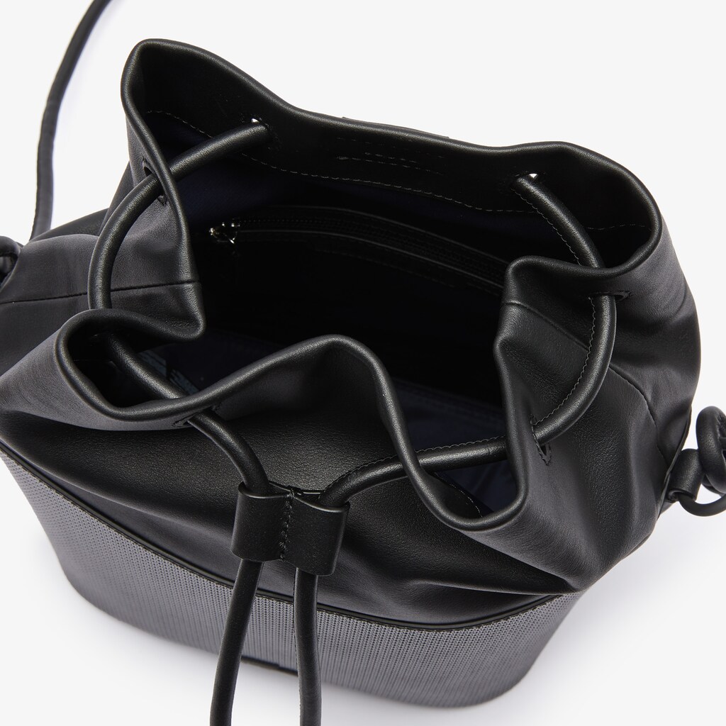Bolsas Pretas Feminino Lacoste Chantaco Matte Piqué Leather Drawstring Bucket Bag UP7-61046F0