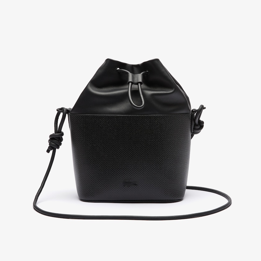 Bolsas Pretas Feminino Lacoste Chantaco Matte Piqué Leather Drawstring Bucket Bag UP7-61046F0
