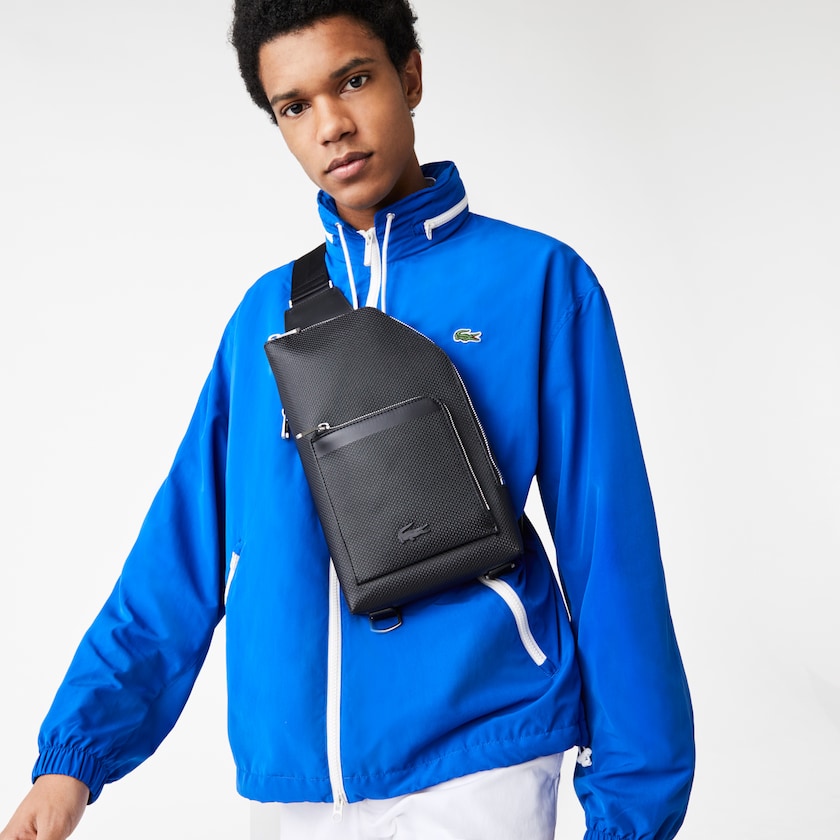 Bolsas Pretas Masculino Lacoste Chantaco Piqué Leather Zip Crossbody Bag TO3-07220P3