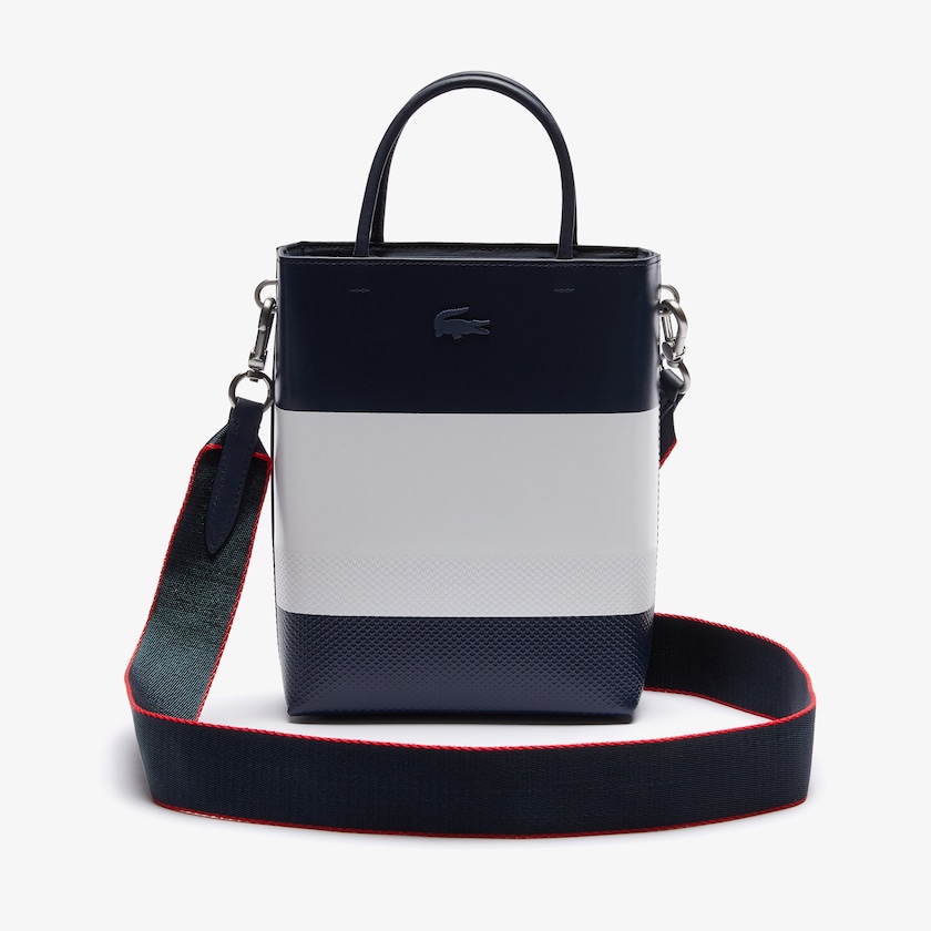 Bolsas Azul Marinho Branco Vermelhas Feminino Lacoste Chantaco Rectangular Color Blocked Piqué Leather Bucket Bag EE0-41664I5