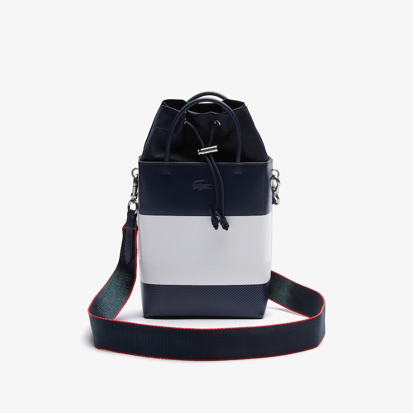 Bolsas Azul Marinho Branco Vermelhas Feminino Lacoste Chantaco Rectangular Color Blocked Piqué Leather Bucket Bag EE0-41664I5