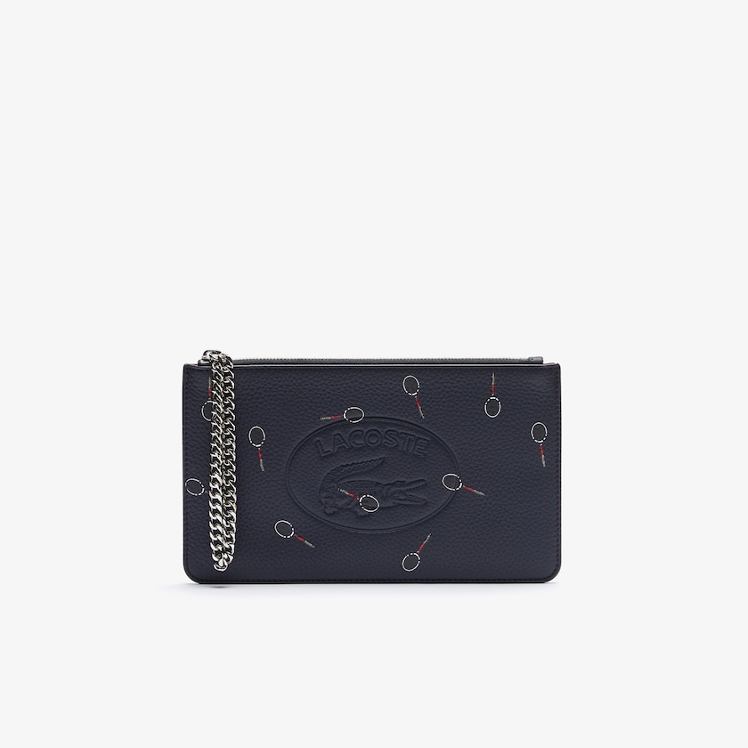 Bolsas Pretas Feminino Lacoste Croco Crew Print Grained Leather Zip Pouch AH1-10351A1