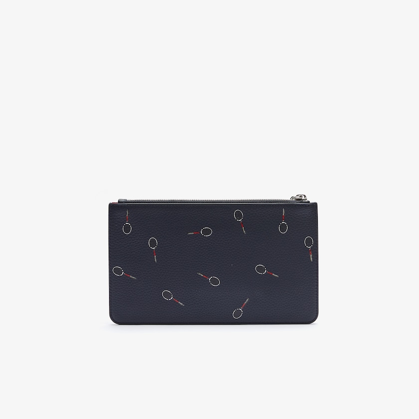 Bolsas Pretas Feminino Lacoste Croco Crew Print Grained Leather Zip Pouch AH1-10351A1