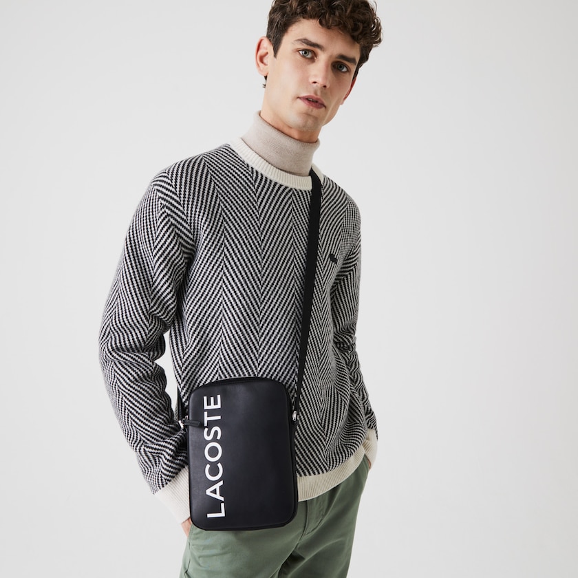 Bolsas Pretas Branco Masculino Lacoste L.12.12 Signature Leather Cross Body Bag KB5-52835G2