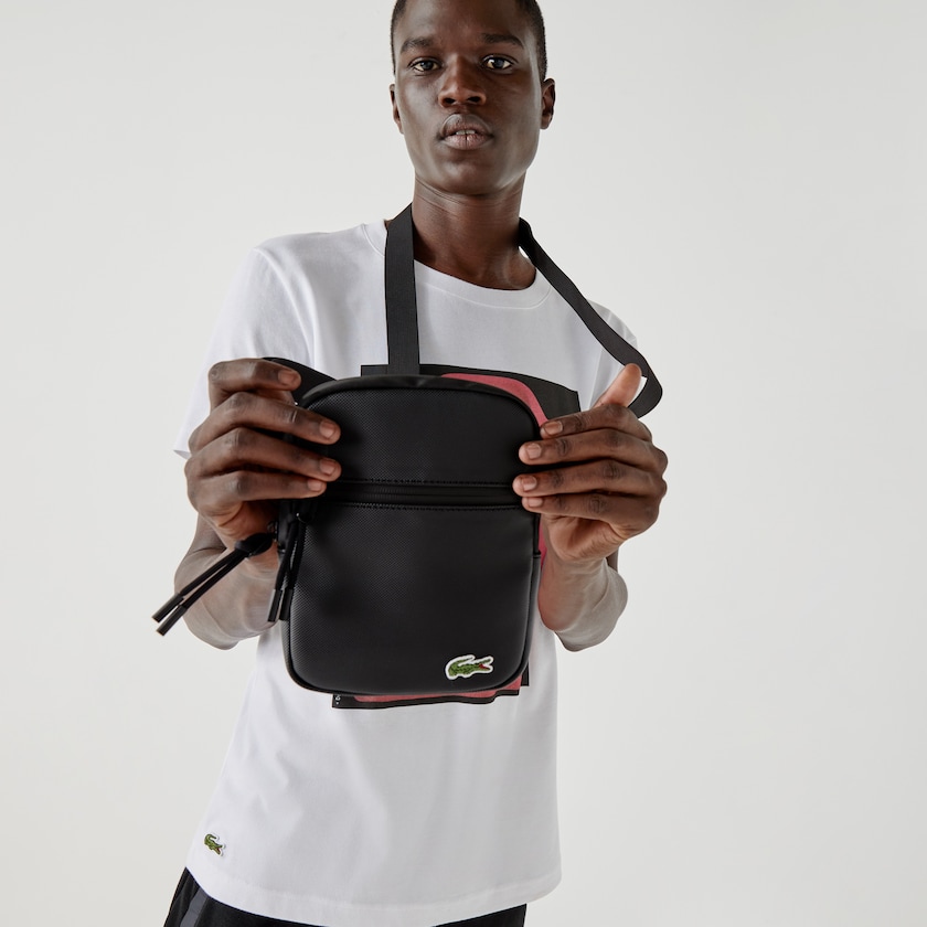 Bolsas Pretas Masculino Lacoste LCST Coated Canvas Small Flat Crossbody Bag XB0-53285Y0
