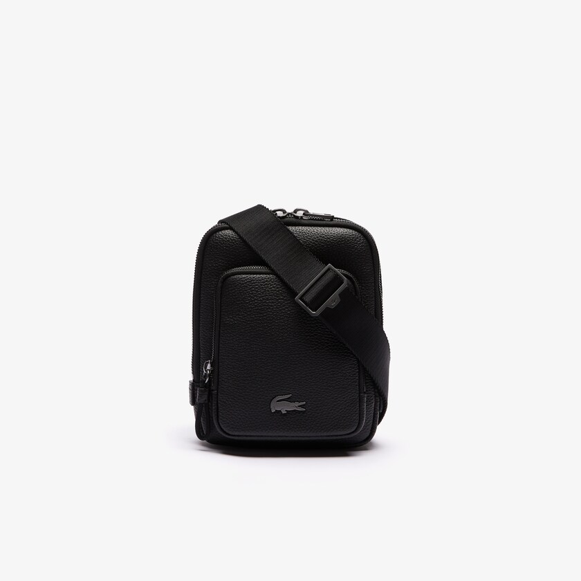 Bolsas Pretas Masculino Lacoste Soft Mate Matte Full-Grain Leather Small Flat Crossbody Bag PC6-25232E9