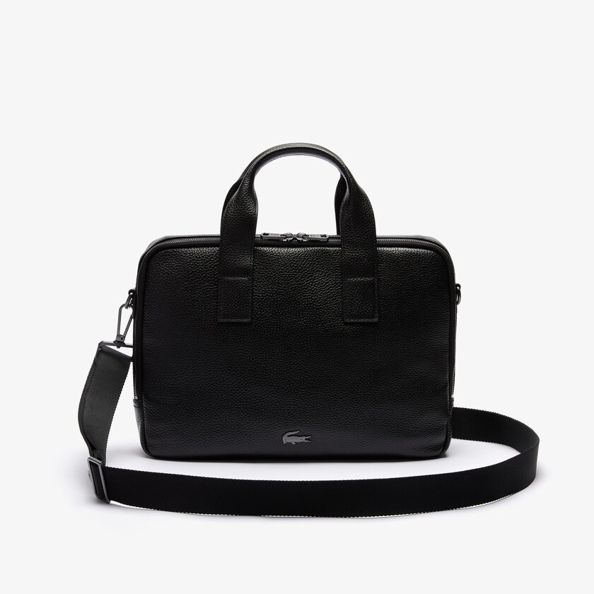 Bolsas Pretas Masculino Lacoste Soft Mate Matte Full-Grain Leather Computer Bag GG5-41104H1