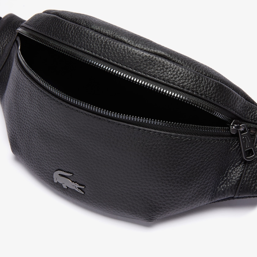 Bolsas Pretas Masculino Lacoste Soft Matte Grained Leather Zip Belt Bag OP9-01000D3