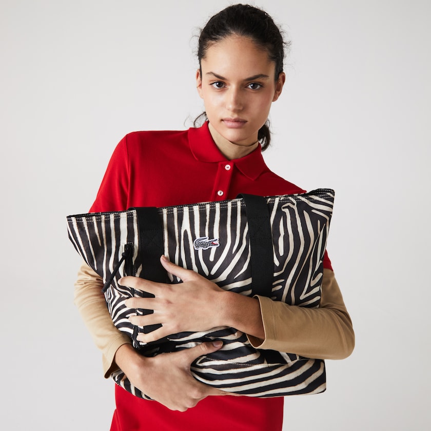 Bolsas Branco Pretas Feminino Lacoste x National Geographic Animal Print Shopper QH7-60946V2