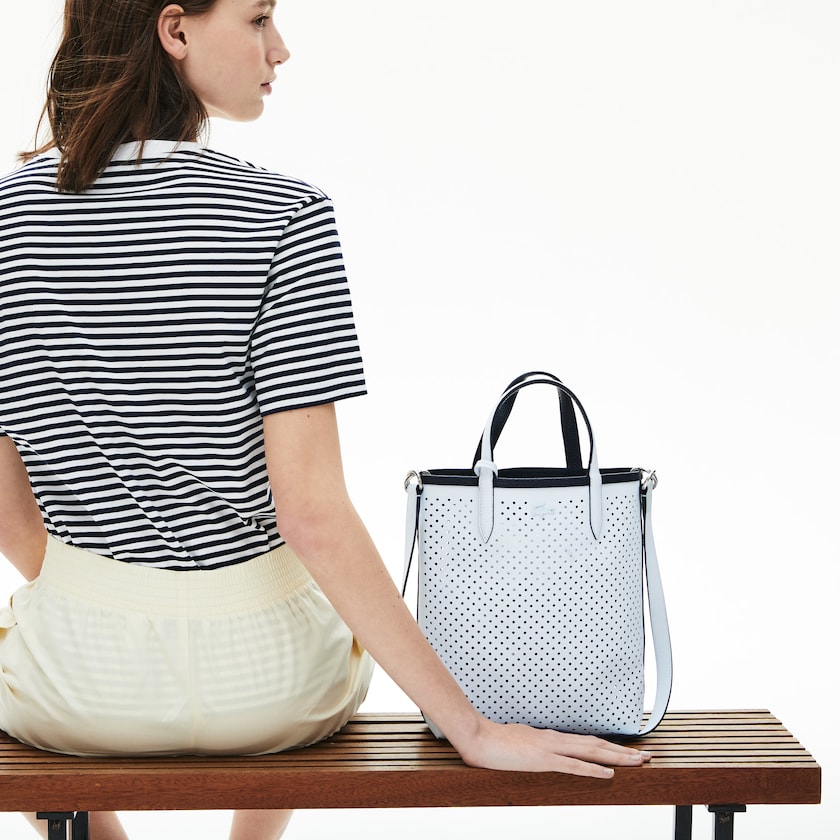 Bolsas Tote Azul Marinho Escuro Branco Feminino Lacoste Anna Removable Pouch Perforated Vertical SZ4-80268O0