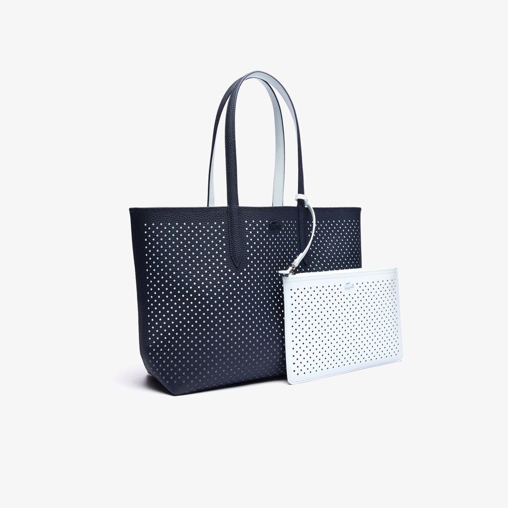 Bolsas Tote Azul Marinho Escuro Branco Feminino Lacoste Anna Removable Pouch Perforated Reversible GE5-10151C7