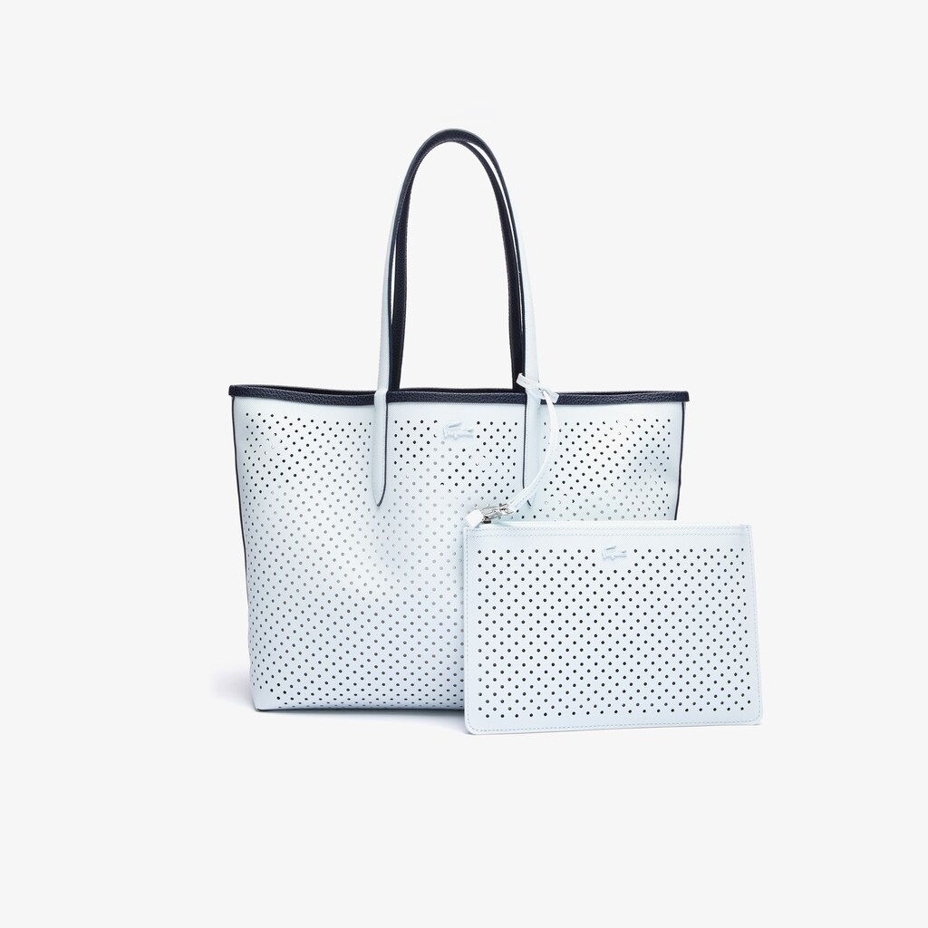 Bolsas Tote Azul Marinho Escuro Branco Feminino Lacoste Anna Removable Pouch Perforated Reversible GE5-10151C7