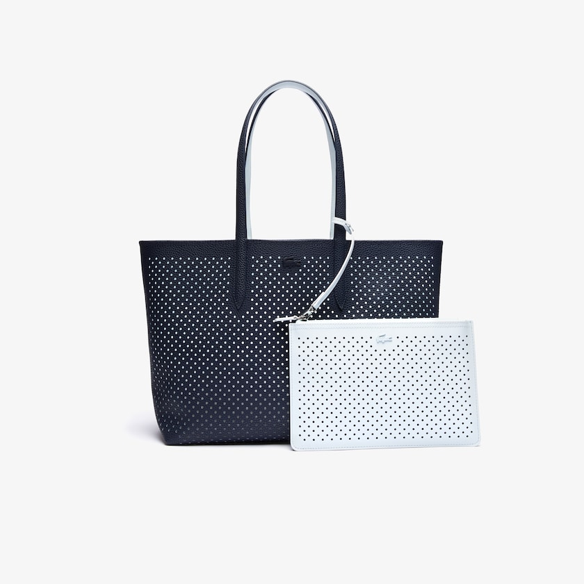 Bolsas Tote Azul Marinho Escuro Branco Feminino Lacoste Anna Removable Pouch Perforated Reversible GE5-10151C7