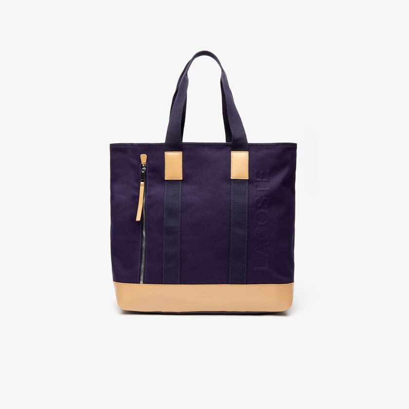 Bolsas Tote Azul Marinho Marrom Masculino Lacoste Classic Leather and Canvas AJ2-21222X7