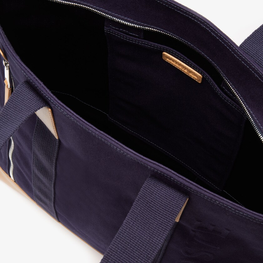 Bolsas Tote Azul Marinho Marrom Masculino Lacoste Classic Leather and Canvas AJ2-21222X7