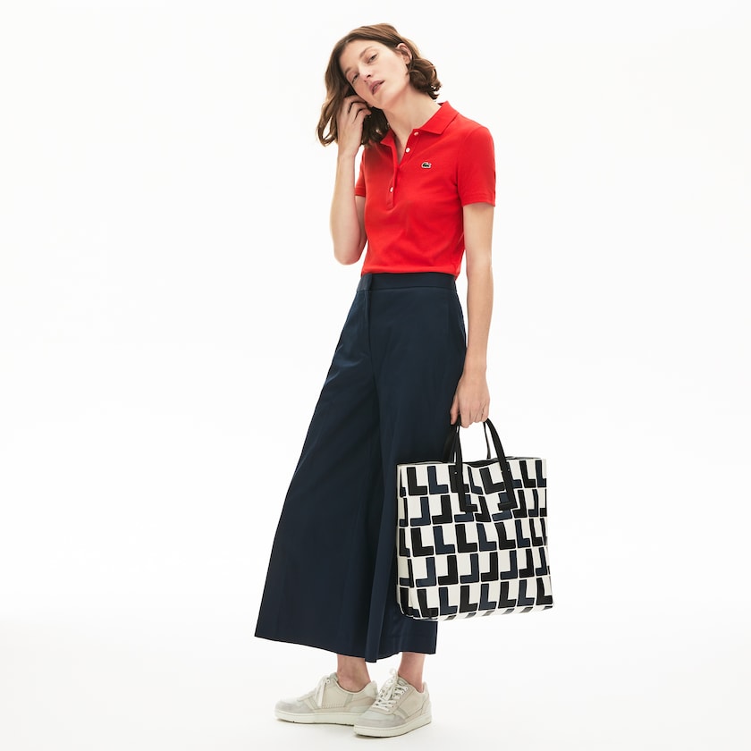 Bolsas Tote Branco Pretas Feminino Lacoste Fashion Show Monogram Leather Double AL5-24432H1