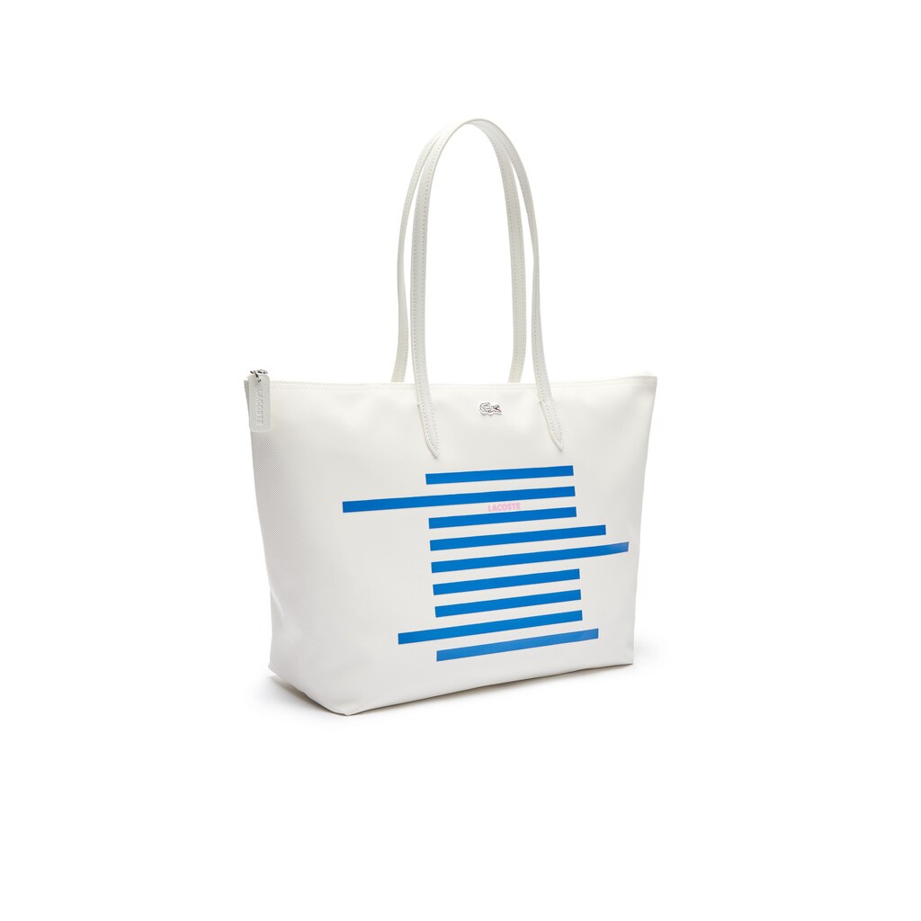 Bolsas Tote Branco Azuis Feminino Lacoste L.12.12 Nautical Stripes Large Coated Canvas RY6-44884F5