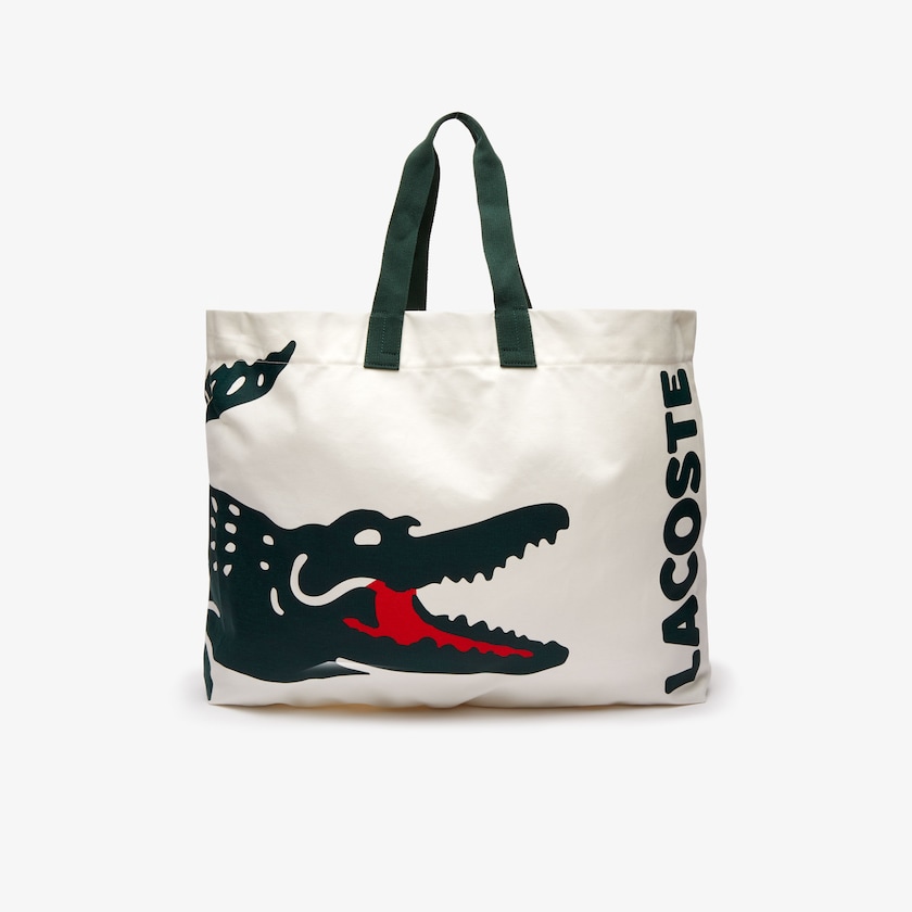Bolsas Tote Branco Feminino Lacoste Oversized Crocodile Print Cotton Large EP0-67636W4