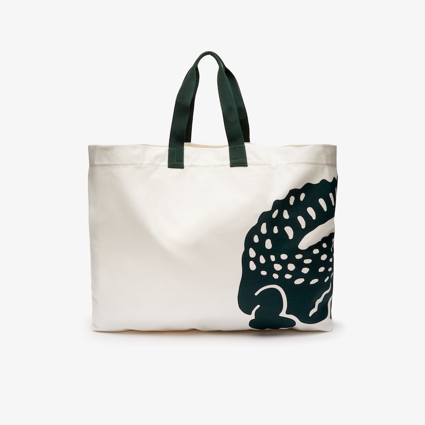 Bolsas Tote Branco Feminino Lacoste Oversized Crocodile Print Cotton Large EP0-67636W4