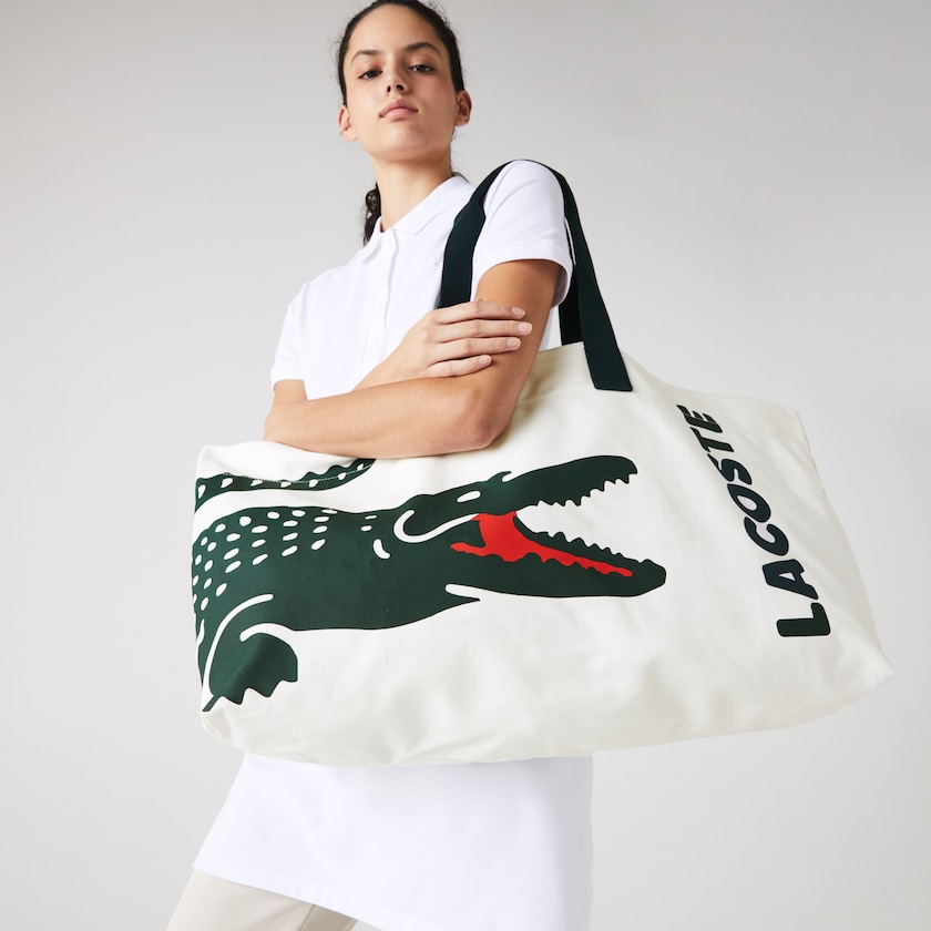 Bolsas Tote Branco Feminino Lacoste Oversized Crocodile Print Cotton Large EP0-67636W4