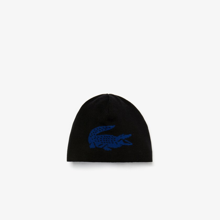 Boné Pretas Azuis Masculino Lacoste Oversized Contrast Crocodile Reversible Wool Beanie CH3-25412D6
