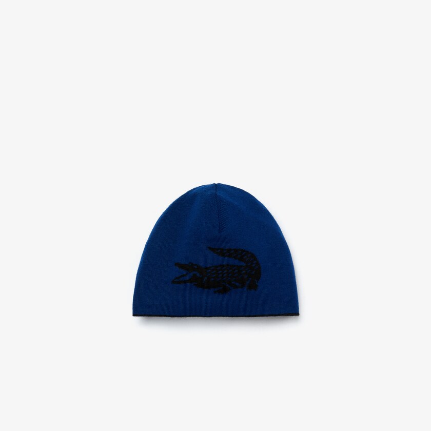 Boné Pretas Azuis Masculino Lacoste Oversized Contrast Crocodile Reversible Wool Beanie CH3-25412D6