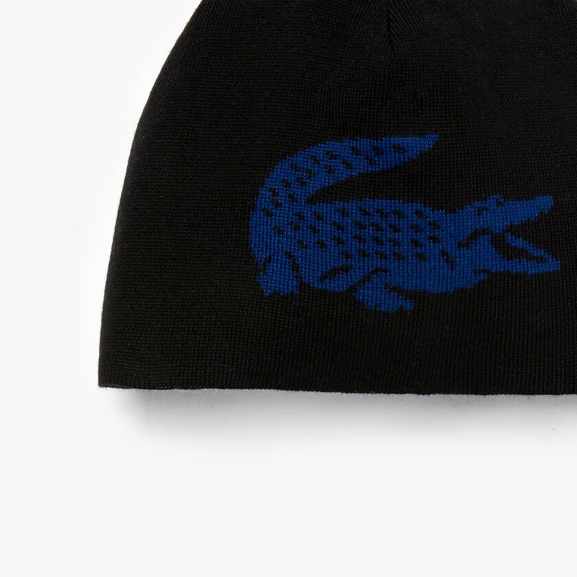 Boné Pretas Azuis Masculino Lacoste Oversized Contrast Crocodile Reversible Wool Beanie CH3-25412D6