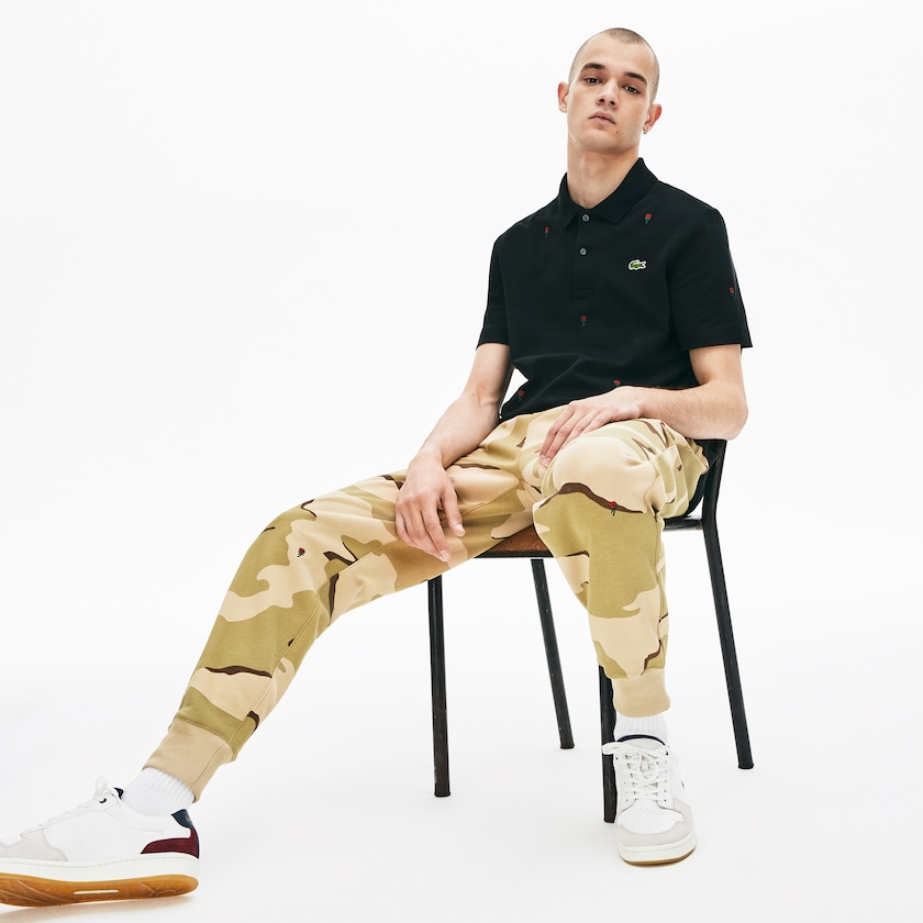 Calça Moletom Bege Branco Masculino Lacoste Live Rose Embroidered Camo Sweatpant HK5-32943K0