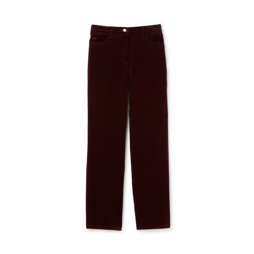Calças Marrom Feminino Lacoste Boxy Fit Striped Cotton Velour FB3-94559S4