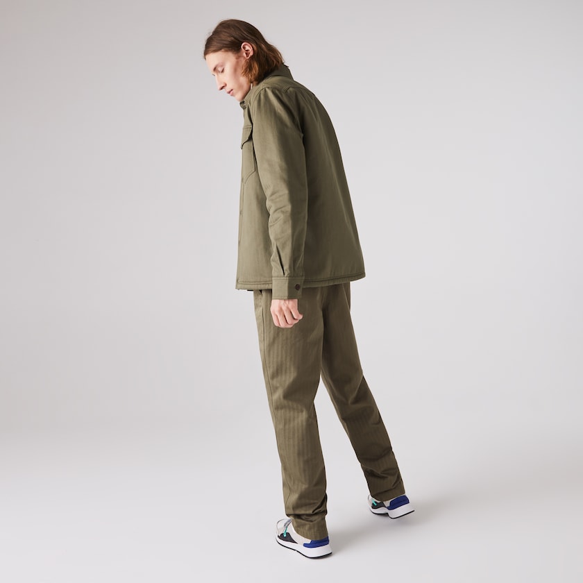 Calças Caqui Verdes Masculino Lacoste Chevron Textured Cotton Cargo ZZ3-01170S2
