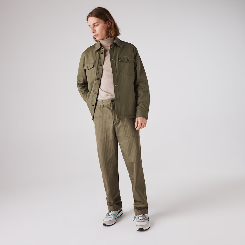 Calças Caqui Verdes Masculino Lacoste Chevron Textured Cotton Cargo ZZ3-01170S2