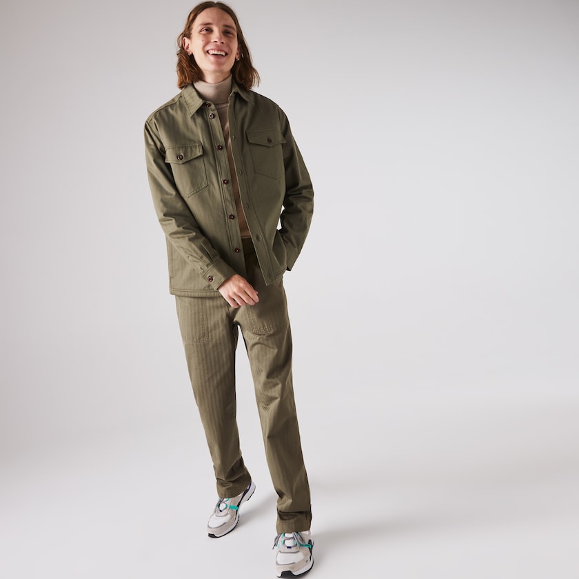 Calças Caqui Verdes Masculino Lacoste Chevron Textured Cotton Cargo ZZ3-01170S2