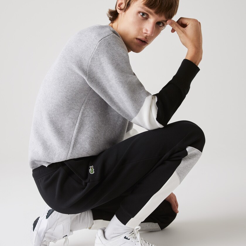 Calças Branco Cinzentas Pretas Masculino Lacoste Colorblock Piqué Fleece Jogging YR1-04150I3