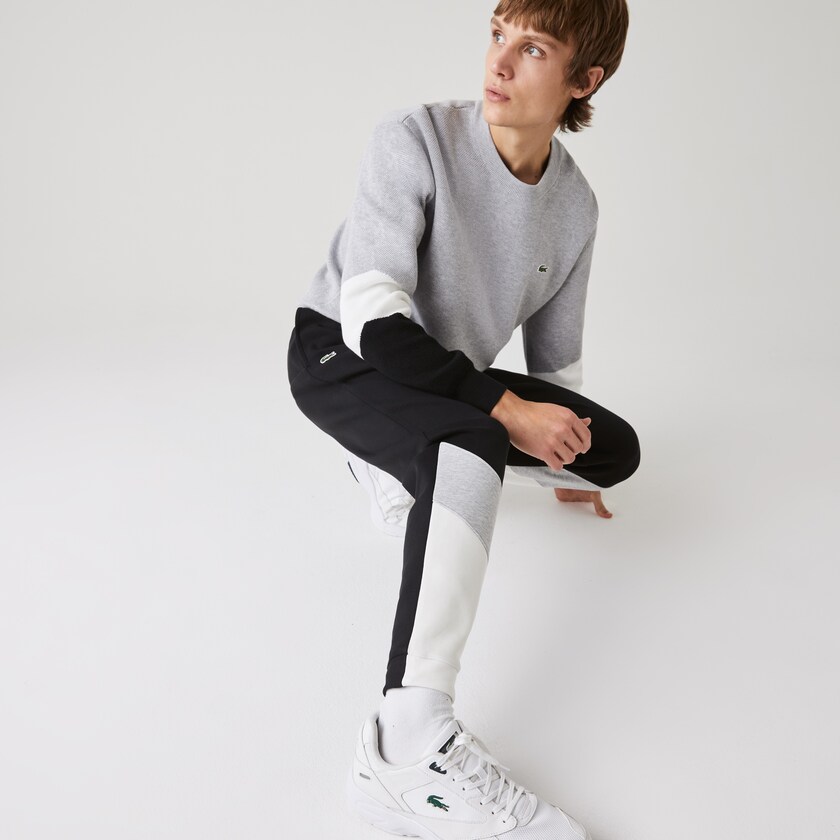 Calças Branco Cinzentas Pretas Masculino Lacoste Colorblock Piqué Fleece Jogging YR1-04150I3