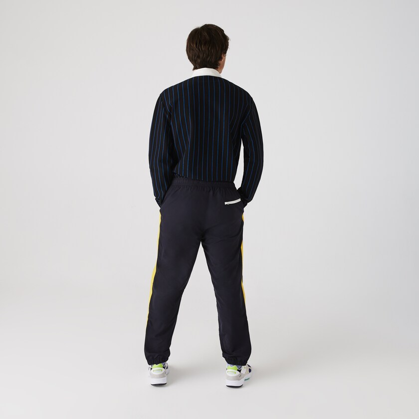 Calças Azul Marinho Azuis Amarelas Branco Masculino Lacoste Contrast Striped Water-Repellant Tracksuit GO8-22882M3