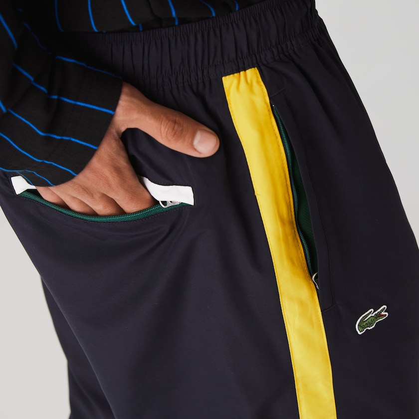 Calças Azul Marinho Azuis Amarelas Branco Masculino Lacoste Contrast Striped Water-Repellant Tracksuit GO8-22882M3