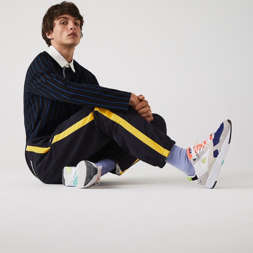 Calças Azul Marinho Azuis Amarelas Branco Masculino Lacoste Contrast Striped Water-Repellant Tracksuit GO8-22882M3