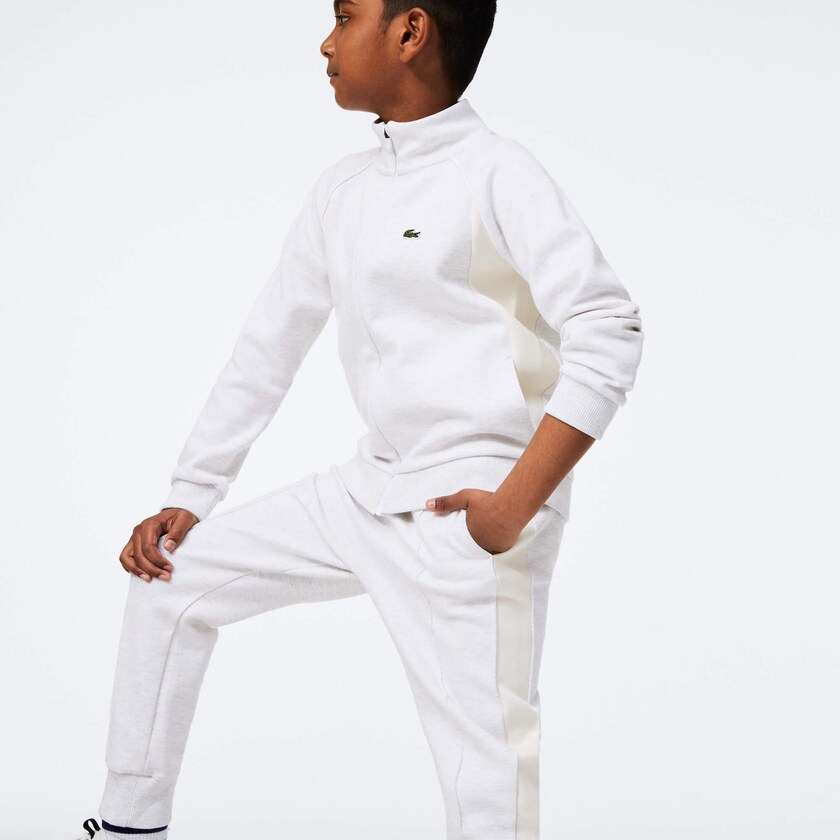 Calças Cinzentas Branco Azul Marinho Azuis Criança Lacoste Full-Zip Contrast Side Panels Fleece LM9-61166F7