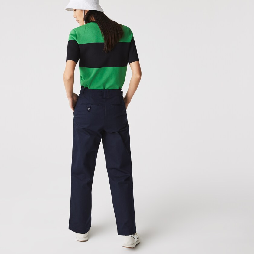 Calças Azul Marinho Azuis Feminino Lacoste High-Waisted Flared Cotton PV1-61616D9
